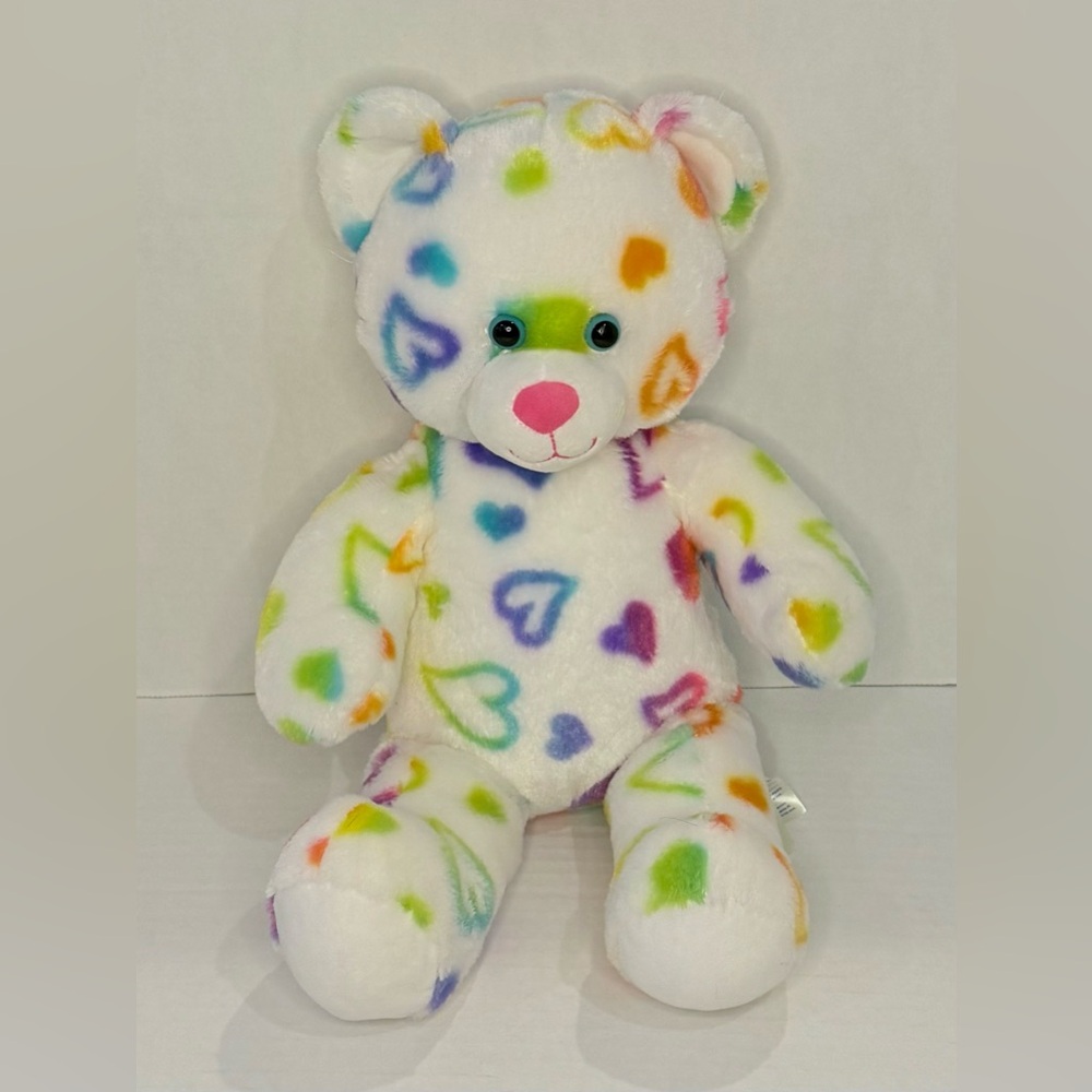 Build A Bear Workshop Bear Multi Color Heart Bear Plush 18"  Tall Hearts